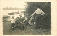 C-1910 Family Outing Lakefront Recreation RPPC Photo Postcard 20-12509 picture