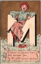 1903 Swedish Romance Greetings Postcard Woman on Large Letter 