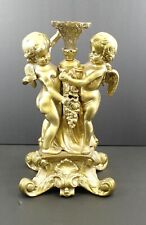 Rare Antique Brass Two Cherubs Statue Lamp Base 40.5 lbs picture