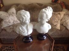 Rare Biscuit Busts Of Boy and Girl Limoges MNP By Jean-Antoine Houdon 1777 picture