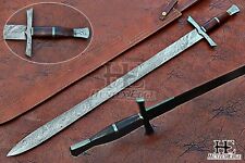 HUNTEX Custom Handmade Damascus Blade, 94 cm Long, Walnut Wood, Viking Sword picture