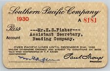 Vintage Railroad Annual Pass - Southern Pacific Company Reading Co. 1930 - A8181 picture
