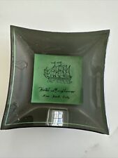 VINTAGE HOTEL MAYFLOWER NEW YORK CITY ASH TRAY GREEN GLASS 6” picture