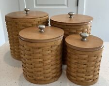 Set of 4 Longaberger Round Woven Wood Brown Basket Canister Set Signed 2005 picture