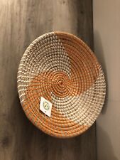 Boho Woven Braided Made In Vietnam Basket Tan Orange White 13.5 In picture