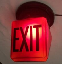 Antique Exit Glass Light Vtg Cast Iron Fixture Art Ruby Shade Rewired USA #C51 picture