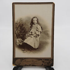 Antique Cabinet Card Photograph Little Girl Flowers 4.25