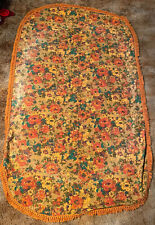 Vtg Tablecloth Floral Gold Burnt Orange Brown Green. Oval 48” x 80” Granny Core picture