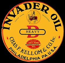 RARE INVADER OIL EARLY PAPER LABEL BARREL SIGN 10” FROM PHILADELPHIA PA. U.S.A. picture