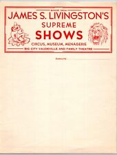 James S. Livingston's Supreme Shows Circus Letterhead c1930's Vaudeville picture