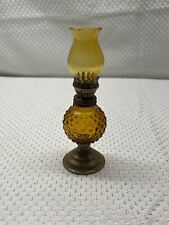 One (1) Vintage Small Antique Oil Lamp Hobnail Amber Glass and Shade picture