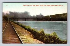 Bellaire OH-Ohio, Rail Tracks over Ohio River, Antique Vintage Souvenir Postcard picture