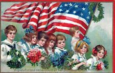 DECORATION DAY - Eight Children And Flag Frances Brundage Patriotic Postcard picture