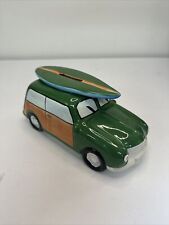 Beachcombers Green Woody Station Wagon Coin Piggy Bank 2011 Ceramic w/ Surfboard picture
