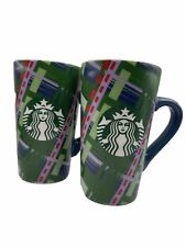 Set Of Two Starbucks 2020 Mug Cup Holiday Christmas Green Tartan Plaid Tall 16oz picture