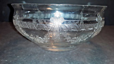 ANTIQUE Bryce Higbee & Co Etched Crystal Laurel Swag & Bow  Fruit Bowl  4 1/2 