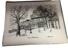 Pen & Ink Print Art Signed - Fairmont Le Chateau black & white Framed Historical picture