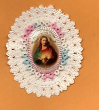 ANTIQUE VTG 1936 CONVENT MADE SCAPULAR REAL & PAPER LACE MEDAL & Blessing Inside picture