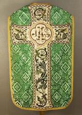 Antique Needlepoint Chasuble/Vestments in Brilliant Green with Yellow Lining picture
