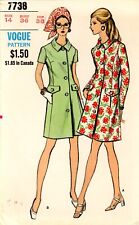 Vogue 7738 Semi-Fitted Coatdress w Rolled Bias Collar Sz 14 CUT COMPLETE picture