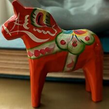 Hand Carved & Painted Mini RED Dala Wood Horse Scandinavian Art Decor Nordic Vtg picture