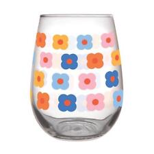 Stemless Wine Glass Retro Flower Size 3.5in x 5in h, 20 oz Pack of 6 picture