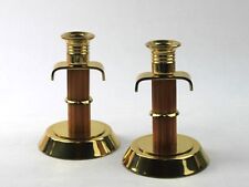 Art Deco Marbled Orange Yellow Bakelite and Brass Candlestick Candle Holder Set picture