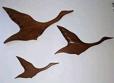 Vtg MCM Qty 3 Hand Carved Wood Birds In Flight Flying Geese Wall Art Decoration picture