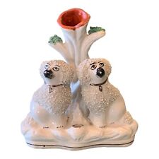 Antique Staffordshire Pair of Poodles Dogs Spill Vase Inkwell Confetti England picture