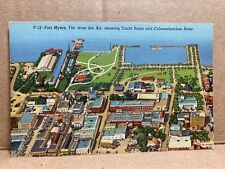 Fort Myers FL showing Yacht Basin &Caloosahatchee River  Linen Postcard No707 picture