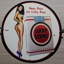 CLASSIC LUCKY STRIKE CIGARETTES TOBACCO SMOKE GIRL PINUP PORCELAIN ENAMEL SIGN. picture