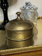 Vintage Floral Etched Solid Brass Trinket Dish With Lid Made in India picture