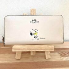 COACH x PEANUTS Long Zip around Wallet Snoopy Woodstock Signature White USED picture