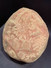 Antique 19C Handmade Embroidered Net Lace Baby's Bonnet  picture
