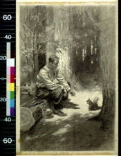Lunch hour,1911?,Robert Emmett Owen,Forest,Man,Squirrel,Woods,Animals picture