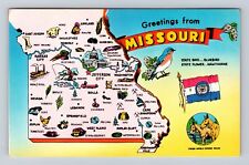 MO-Missouri, General Greetings Map Landmarks, Antique, Vintage Souvenir Postcard picture