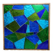 Georges Briard Style Green Blue MCM Mosaic Tile Table 14x14x15 Tapered Legs Foil picture