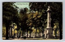 Elyria OH-Ohio, Elyria Park, Man Posing Next to Monument, c1911 Vintage Postcard picture