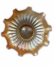 Carnival Glass Antique Dugan Peach Opalescent Single Flower Crimped Bow picture
