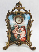 ANTIQUE (1880's) VIENNESE AUSTRIAN BEAUTIFUL ENAMEL BRONZE TABLE CLOCK SCREEN picture