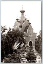 Libertyville Illinois~Serbian Monastery~Flags in Flower Pots~1940s RPPC picture