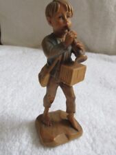 Anri Italian Carved Wooden Figure Pied Piper, Boy with Recorder picture