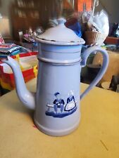Vintage French Enamelware BLUE Enamel Drip Coffee Pot Percolator 11