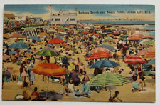 c1940s NJ Postcard Ocean City New Jersey Bathing Beach & Beach Patrol sunbathers picture