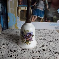 Vintage Bone China Bell With Wooden Handle With Purple Flowers Brinn's 7.5