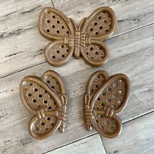 Vintage 1982 Burwood Butterfly Faux Rattan Wicker Wall Decor 2596 SET OF 3  USA picture