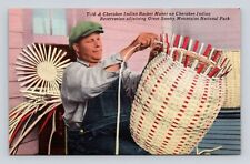 Native American Cherokee Indian Basket Making Postcard Great Smoky Mountains picture