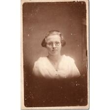 RPPC Woman With Eye Glasses and Hair up, Necklace Vintage Postcard Real Photo picture