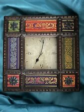 Boho Colorful Bohemian Indian Wall Clock Artsy Wooden Carved Brocade picture