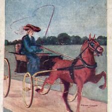 Postcard Artist F Earl Christy Pretty Woman with Whip in Horse Drawn Buggy 1908 picture